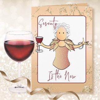 Tarjeta 70 Fabuloso Cumpleaños Vino Tinto Elegante Cartoon