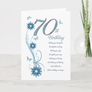 Tarjeta 70.o cumpleaños en trullo con las flores y la