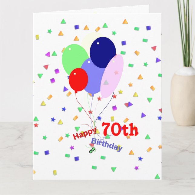 Tarjeta 70.os globos coloridos del cumpleaños (Anverso)