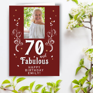 Tarjeta 70 y fabulosa foto de cumpleaños 70 en rojo