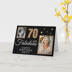 Tarjeta 70 y Fabuloso Brillo Dorado 2 Fotos Cumpleaños 70