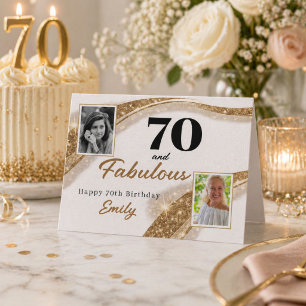 Tarjeta 70 y Fabuloso Brillo Dorado Foto Cumpleaños 70