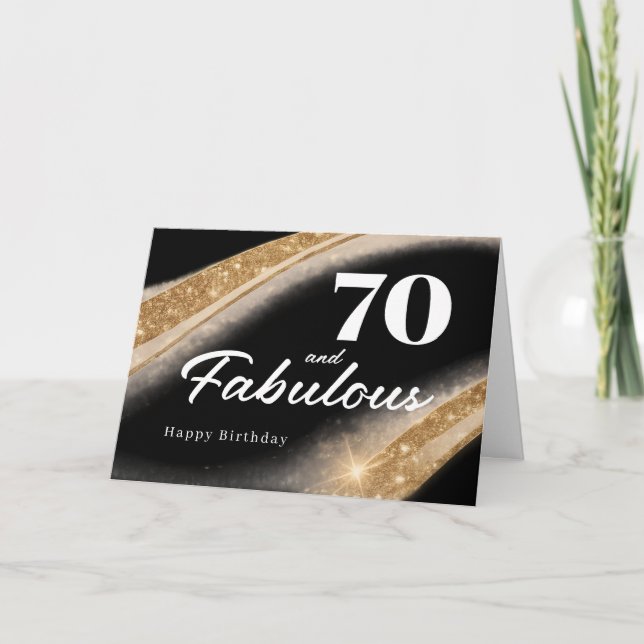 Tarjeta 70 y Fabuloso Cumpleaños 70 Negro Oro (Anverso)