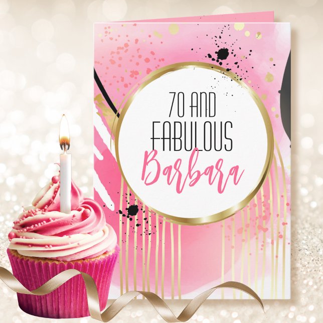 Tarjeta 70 y fabuloso cumpleaños moderno negro de oro rosa (Subido por el creador)