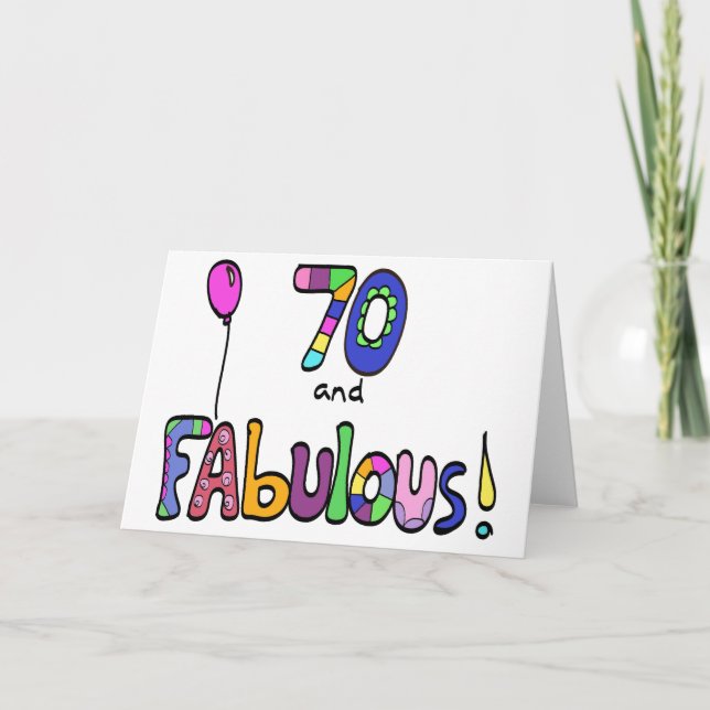 Tarjeta 70 y fabuloso, feliz cumpleaños 70, globo (Anverso)