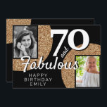 Tarjeta 70 y Fabulous Gold Purpurina 2 Photo 70th Birthday<br><div class="desc">70 y Fabulous Gold Purpurina 2 Photo 70th Birthday Greeting Card. Añade tus fotos - puedes usar una foto antigua y nueva. Añade tu nombre,  edad y texto en el reverso.</div>
