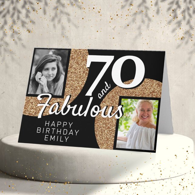 Tarjeta 70 y Fabulous Gold Purpurina 2 Photo 70th Birthday (Subido por el creador)