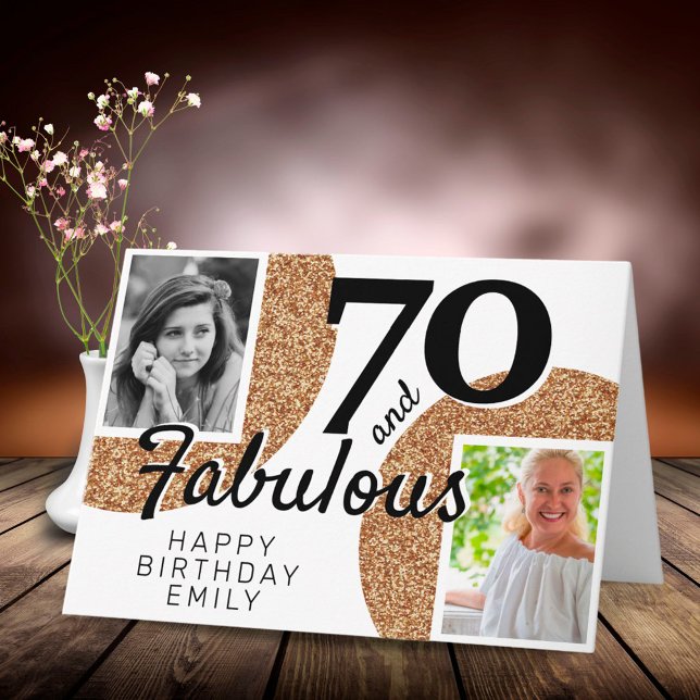 Tarjeta 70 y Fabulous Gold Purpurina 2 Photo 70th Birthday (Subido por el creador)