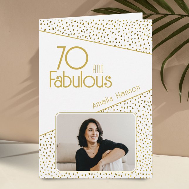 Tarjeta 70 y Fabulous Gold Purpurina Photo 70th Birthday (Subido por el creador)