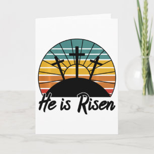 Tarjeta 70s Retro Él Ha Resucitado Jesús Cruz Cristiana Re