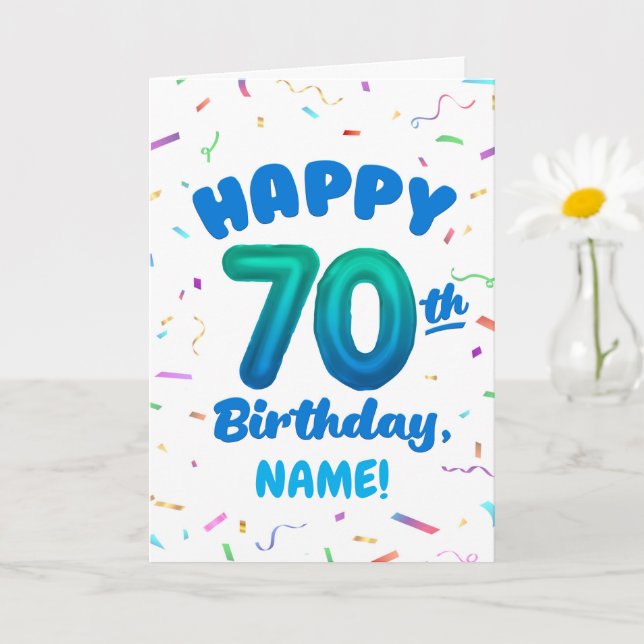 Tarjeta 70th Balloon Number Custom Name Birthday Card (Planta pequeña)