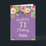 Tarjeta 71.ª acuarela Flores florales moradas<br><div class="desc">71ª acuarela Floral Flowers Purple Card con nombre y edad personalizados. Para una mayor personalización,  haga clic en el botón "Personalizar" y utilice nuestra herramienta de diseño para modificar esta plantilla.</div>
