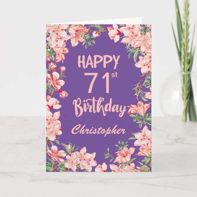 Tarjeta 71.ª Nacimiento Morado Peach Peach acuarela Floral (Anverso)