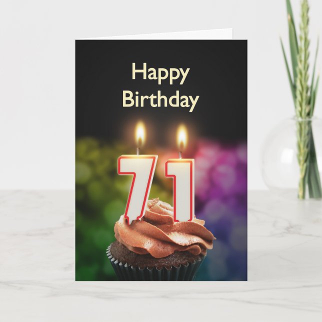 Tarjeta 71.º cumpleaños con torta y velas (Anverso)