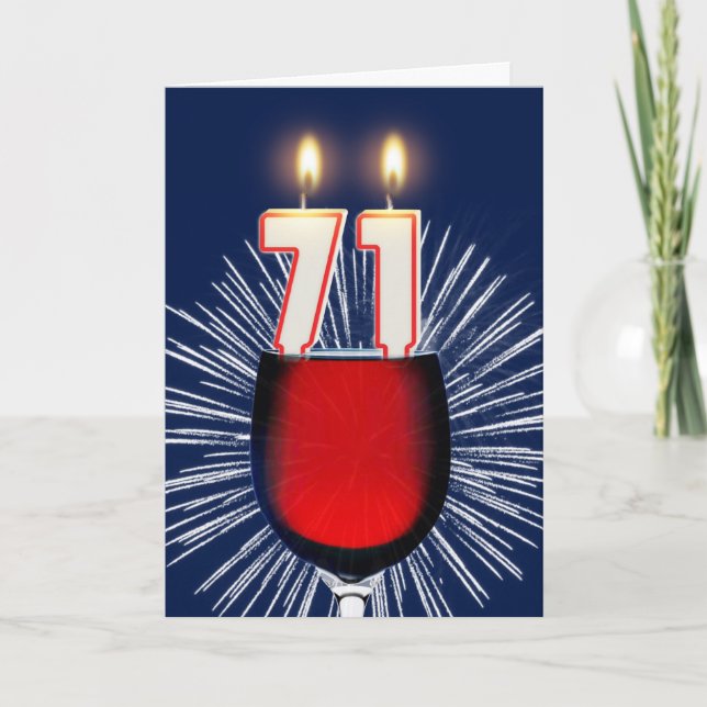 Tarjeta 71.º cumpleaños con vino y velas (Anverso)