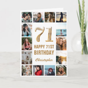 Tarjeta 71.ᵉʳ Feliz Cumpleaños Oro y Collage de fotos Blan