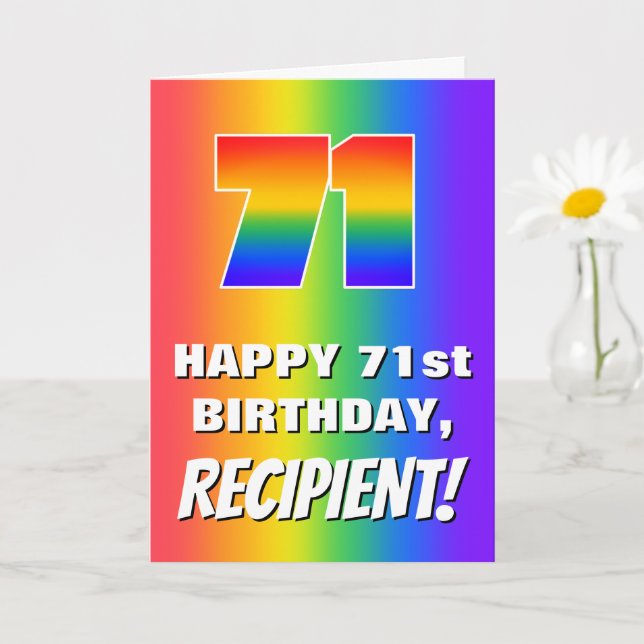 Tarjeta 71 Aniversario: Colorido, divertido patrón arcoiri (Planta pequeña)