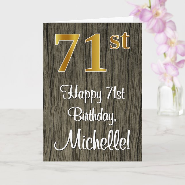 Tarjeta 71 Aniversario: Elegante Faux Gold Look #, Faux Wo (Orquídea)