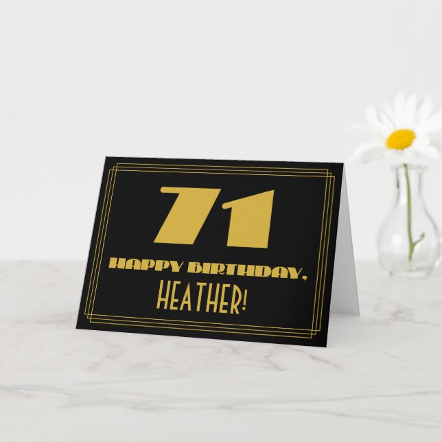 Tarjeta 71 Aniversario: Nombre + Art Deco Inspirado Aspect (Planta pequeña)