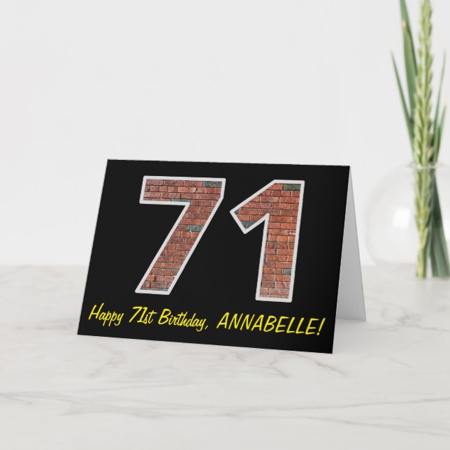 Tarjeta 71 Aniversario - Patrón de pared de ladrillo "71"  (Anverso)
