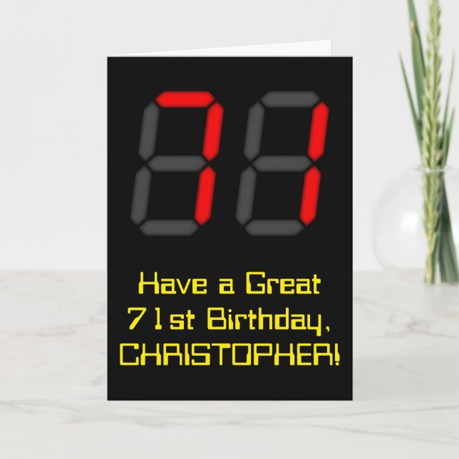 Tarjeta 71 Aniversario: Red Digital Clock Style "71" + Nom (Anverso)