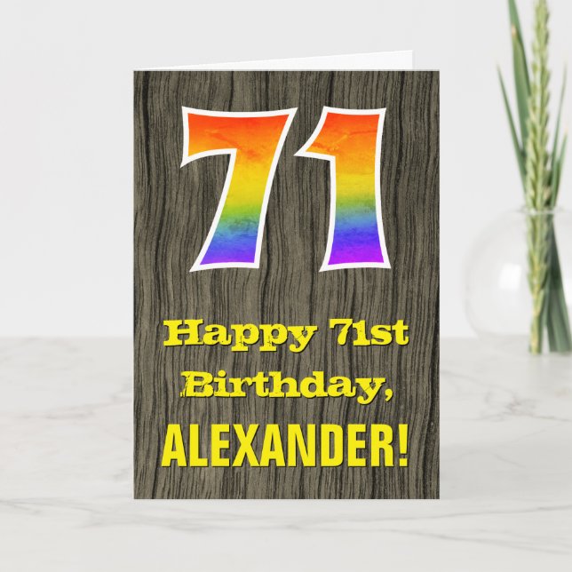 Tarjeta 71° cumpleaños: Rústica apariencia de madera falsa (Anverso)