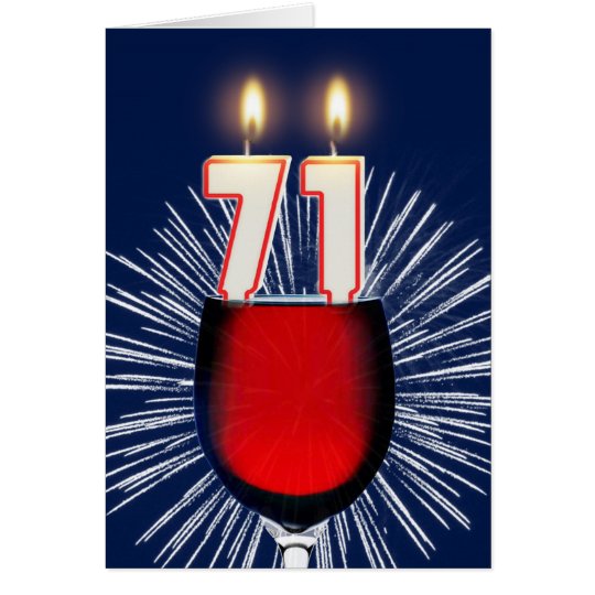 Tarjeta 71.o Cumpleaños con el vino y las velas