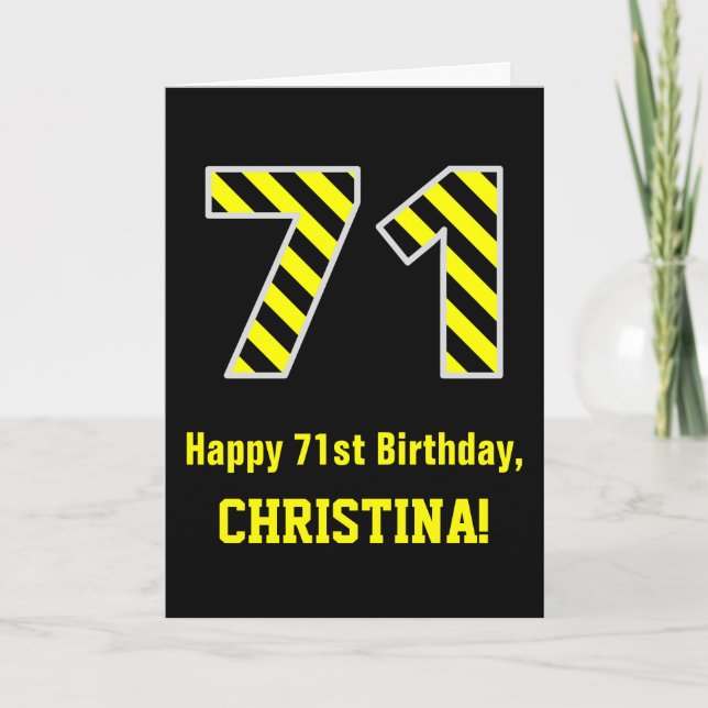 Tarjeta "71" rayado negro y amarillo; 71.o Cumpleaños + (Anverso)