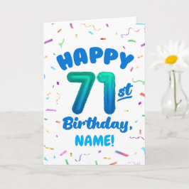 Tarjeta 71st Birthday, Balloon Number, Customizable Name
