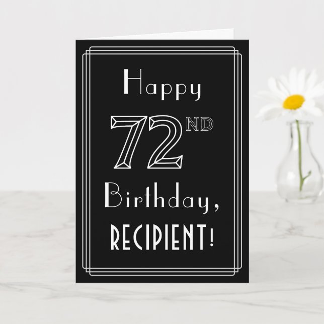 Tarjeta 72º cumpleaños: Art Deco Style # 72 y nombre perso (Planta pequeña)