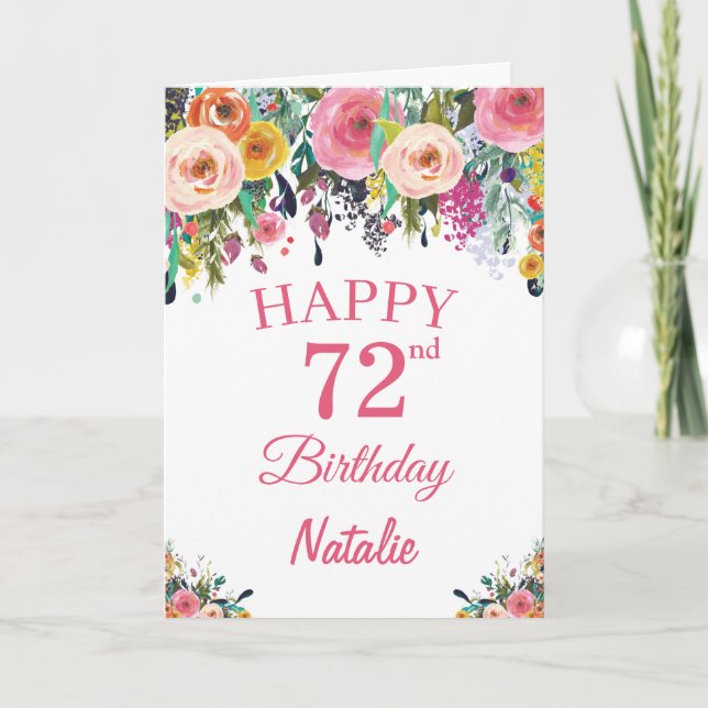 Tarjeta 72.ª acuarela Flores Florales Pink Card (Anverso)