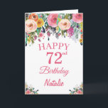 Tarjeta 72.ª acuarela Flores Florales Pink Card<br><div class="desc">72.ª acuarela Floral Flores Pink Card con nombre y edad personalizados. Para una mayor personalización,  haga clic en el botón "Personalizar" y utilice nuestra herramienta de diseño para modificar esta plantilla.</div>