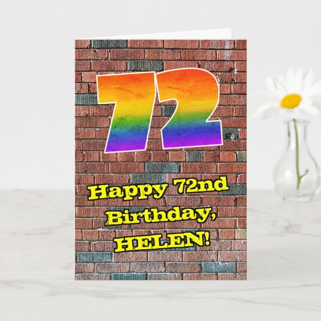 Tarjeta 72.º cumpleaños: Arcoiris 72 inspirado en graffiti (Planta pequeña)