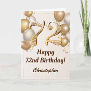 Tarjeta 72.º cumpleaños Globos de oro y cumpleaños de Conf