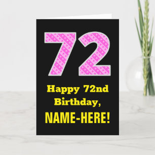 Tarjeta 72.º cumpleaños: Rayas rosas y corazones "72" + no