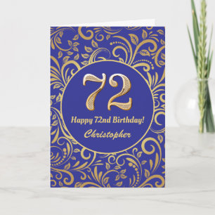 Tarjeta 72.º Patrón floral azul y dorado de la marina de c