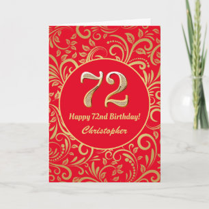 Tarjeta 72.º patrón floral rojo y dorado