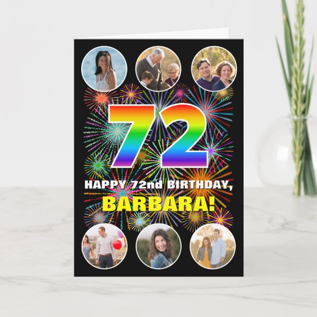 Tarjeta 72° cumpleaños: Arcoiris divertido #, nombre perso (Anverso)