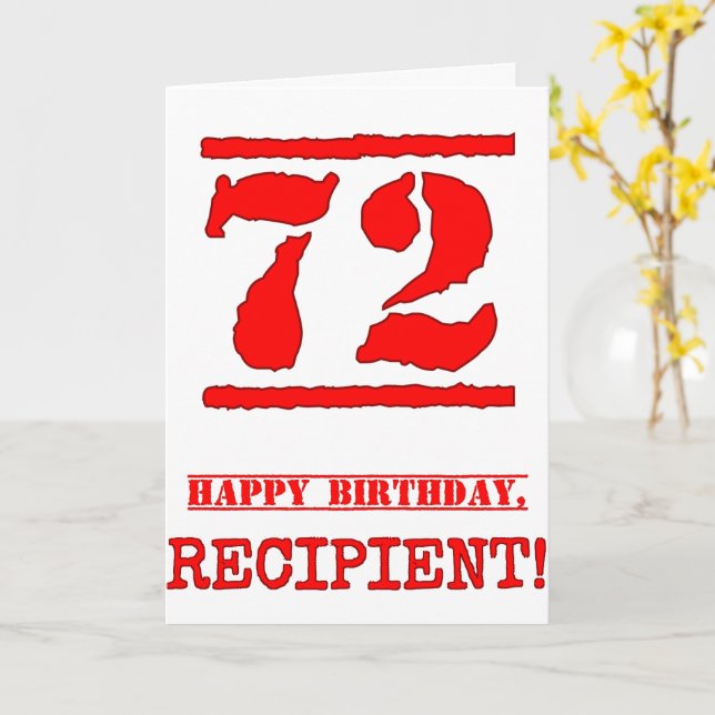 Tarjeta 72° cumpleaños: Diversión, estampado de goma roja (flor amarilla)