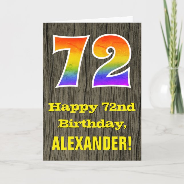 Tarjeta 72° cumpleaños: Rústica apariencia de madera falsa (Anverso)