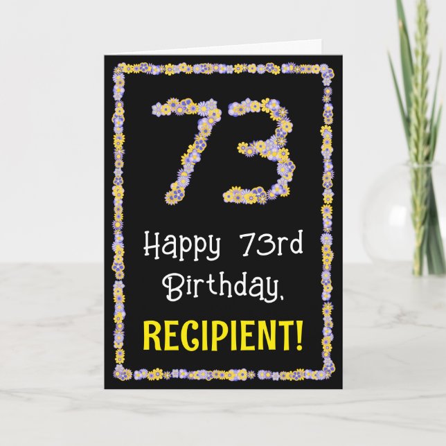 Tarjeta 73.º cumpleaños: Flores florales, nombre personali (Anverso)