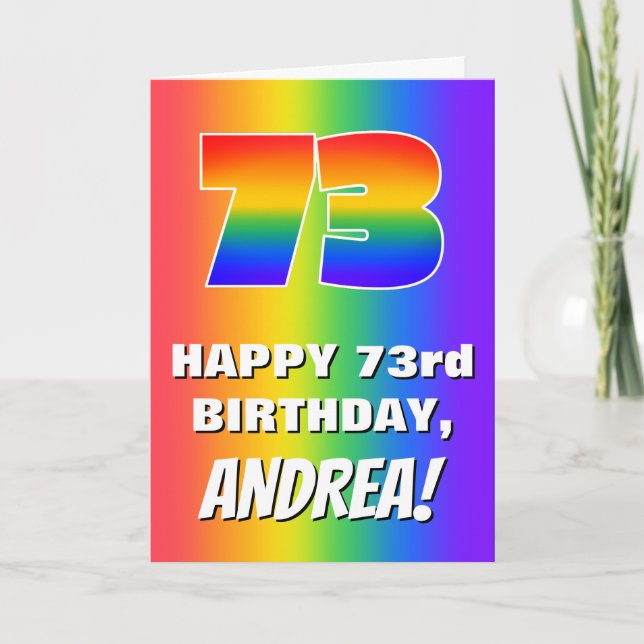 Tarjeta 73 Aniversario: Colorido, divertido patrón arcoiri (Anverso)