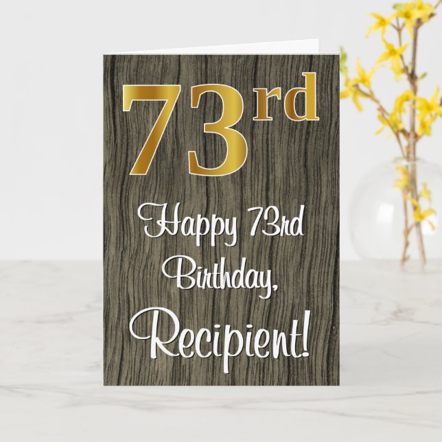 Tarjeta 73 Aniversario: Elegante Faux Gold Look #, Faux Wo (flor amarilla)