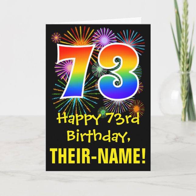 Tarjeta 73° cumpleaños: Patrón de fuegos artificiales dive (Anverso)