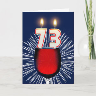 Tarjeta 73.o Cumpleaños con el vino y las velas