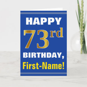 Tarjeta 73.o cumpleaños del oro intrépido, azul, falso con