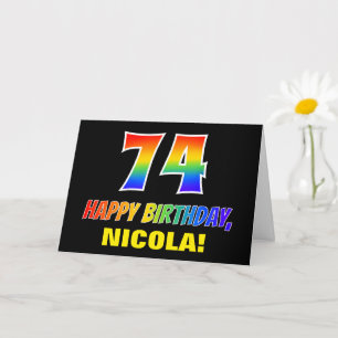 Tarjeta 74º cumpleaños: audaz, divertido, simple, arcoiris