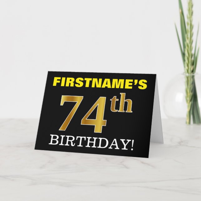 Tarjeta "74º CUMPLEAÑOS" de oro negro e imitación (Anverso)