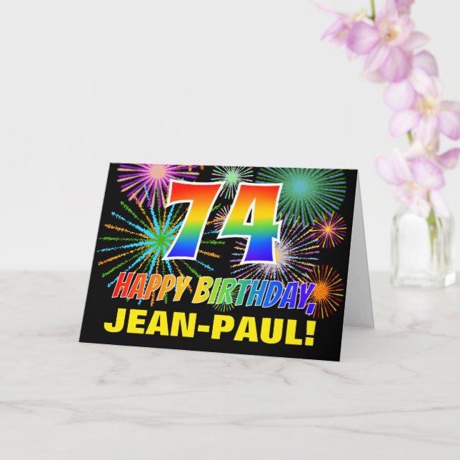 Tarjeta 74º cumpleaños: negrita, diversión, fuegos artific (Orquídea)