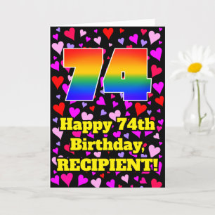 Tarjeta 74º cumpleaños: Patrón de corazones amorosos, arco